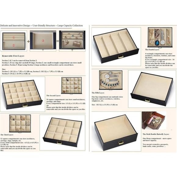 Extra Large Jewelry Box Jewelry Case PU Leather 6 Tier 5 Drawers Large Storage - Picture 3 of 6